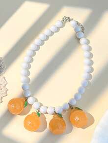 1pc Pineapple, Strawberry, Apple Beaded Pendant Colorful Necklace, Fashionable Necklace Accessory, Holiday Gift