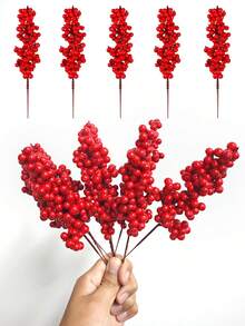 1/10/20/30pcs Red Artificial Berries Christmas Tree Decorations, Foam Holly Branches, Suitable For Christmas, Christmas Decorations, Room Decor, Home Decor, DIY Holiday Decor Accessories, Christmas Gift Wrapping Supplies, New Year Decorations - Red - View 10
