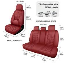 5 Seats Premium Nappa Leather Car Seat Covers Full Set Front Back Rear Cushion Full Wrapped Protector Universal Fit For Most Cars SUV Truck Interior Decoration Protection Auto Accessory Easy To Clean - Đỏ - Xem 4