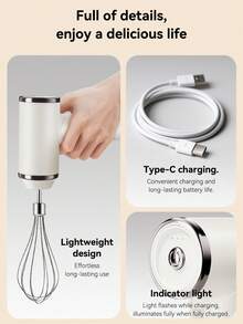 1个USB充电式无线奶油打蛋器，迷你手持电动打蛋器，双头可更换搅拌头，厨房电器 - 彩色 - 查看 8