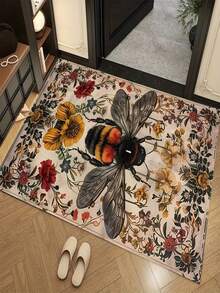 1pc New Vintage Bee Pattern Doormat, Suitable For Living Room, Bedroom, Indoor - Machine Washable - Flannel Material, Delicate Wrap, Skin-Friendly, No Pilling, Slightly Water-Resistant Easy Care, Odorless - Ideal For Home Decor, Room Decoration