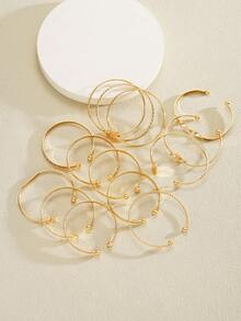 8/12pcs Fashion Metal Textured Heart Shape Bangle Bracelet Set, Boho Adjustable Layered Wristband, Suitable For Daily & Party Wear, Ideal Gift For Friends & Family - Gold - View 6