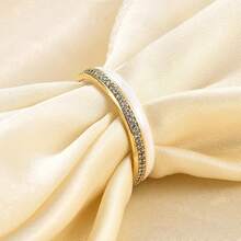 6mm White/Black Ceramic Rings Plus Cubic Zirconia For Women Comfort Fit Engagement Wedding Band Size 5-122025 - 4mm White & Gold - View 7