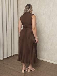 ANLE MODAS Women's Set Pleated Skirt With Elegant Vest Luis Twill Plus Size - Coffee Brown - View 4