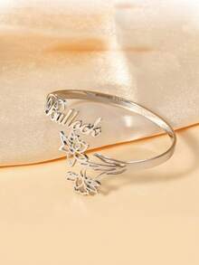 1pc Customizable Birthday Flower Name Bracelet, Personalized Name Bracelet, Gold Color Bracelet, Stainless Steel Jewelry, Gold/Silver Available, Personalized Bracelet, Bridesmaid Gift, Birthday Gift, Surprise Gift, Valentine's Day Gift, Mother's Day Gift, Ramadan Gift, Gift For Mother, Lover, Girlfriend, Best Personalized Gift - Multicolor - View 6