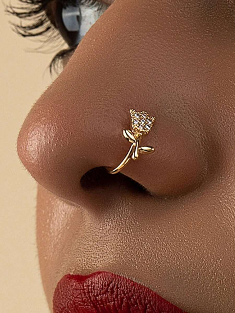1 Simple U-Shaped Tulip Nose Stud, Niche Design, No Need To Punch The Nose Clip, Suitable For Women To Wear Daily Body Jewelry, Give Friends A Holiday, Birthday Gift, Unisex - 金色 - 查看 1