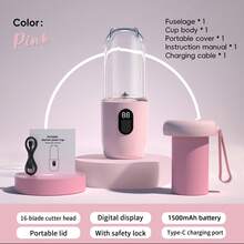 1 Stück 1500mAh aufladbarer 500ml tragbarer Entsafter-Mixer, mit 1 Haupteinheit, 1 Behälterdeckel, 1 Behälter, Hochkapazität, multifunktionaler Fruchtentsafter, Mini Smoothie-Mixer, einfach zu reinigen, zum Herstellen von Milchshakes, Slushes, Säften, ideal für Zuhause und Reisen