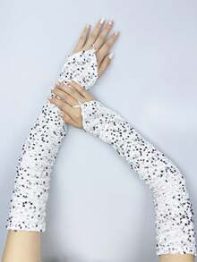 1 对闪亮亮片露指天鹅绒圣诞臂套，派对服装配饰，适合所有季节