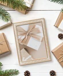 Natural Wood Bead Boho Photo Frame 10x15cm 13x18cm, Rustic Pine Wall Decor for Anniversary Birthday Christmas Mothers Day Gift, Aesthetic Room Decor for Her