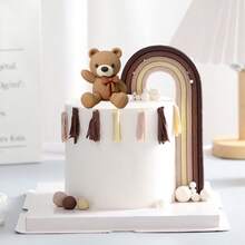 5 pezzi/7 pezzi Decorazione per torta con orsetti marroni chiari e scuri, fiocchi e stelle dorate per baby shower, compleanno e decorazione torta