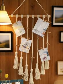 1 pieza Colgante de pared de encaje y tejido a ganchillo estilo bohemio con pinzas para fotos, decoración artesanal bohemia blanca para el hogar, adecuado para decoración de pared en dormitorios, apartamentos, dormitorios - Multicolor - Ver 9