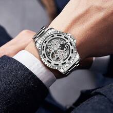 Men's Fully Automatic Mechanical Watch, Luxury Sports Stainless Steel Hollow Out Mechanical, You Men's Watch, Fashionable Clock