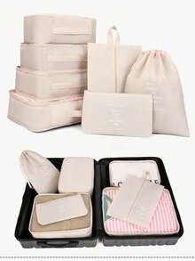 7/8/9/10pcs Travel Packing Cubes, Compression Organizer Bags, Luggage Organizer, Clothing Storage Bags Set, Includes: Cosmetic Bag, Waterproof Multi-Function Organizer, Garment Bag, Holiday Travel Essentials, Shoe Bag, Foldable Storage Box, Collapsible Underwear & Socks Organizer, Travel Packing Cubes, Luggage Organizer