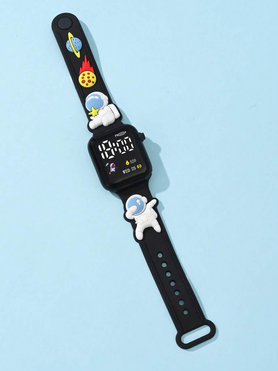 1-Piece Boy's Watch - An Astronaut Space Man Planet Element Square Children's Watch With LED Digital Wristband Clock. Affordable For The Back-To-School Season. Suitable For Students. Fashionable School Supplies Electronic Watch. Suitable For Daily Life, Going To School, Parties, Traveling, And As A Birthday Gift For Friends. The Perfect Gift For Boys. - Multicolor - View 1