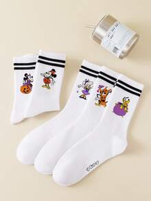 Disney 5/1 Pair Pumpkin Halloween Villain Character New Year Gift Socks, Cartoon Christmas New Year Animation Socks For Men And Women, Interesting Character Socks