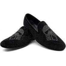 Men's Pointed Toe Rivet Dress Shoes Glitter Modern Metallic Slip On Loafers Plus Size-20256688 - Black02 - View 11
