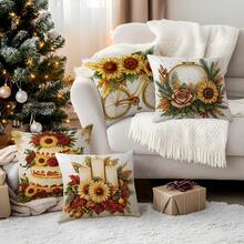 4pcs Simple Christmas Decoration Set, Single-Sided Printed Throw Pillow Cover 45*45cm, Peach Velvet