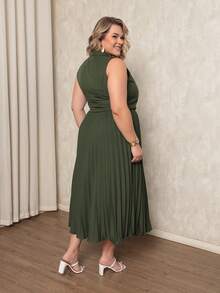 ANLE MODAS Women's Set Pleated Skirt With Elegant Vest Luis Twill Plus Size - Army Green - View 6