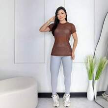 Women's Transparent Tulle Top For The Gym - Women's Tulle Gym T-Shirt - Rỉ Nâu - Xem 2