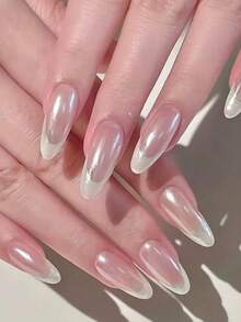 10 pezzi di unghie corte fatte a mano con design ad occhio di gatto, con motivi floreali bianchi e neri, adatte per ragazze o donne da indossare in vacanza o in occasioni speciali. - Bianco - Visualizzare 1
