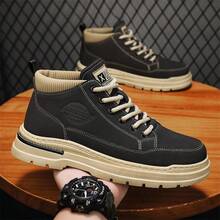 New Men's High-Top Boots, Letter Print, Utility Style, Lace-Up, Metal Eyelets, Suitable For Outdoor, All Season