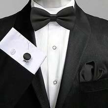 纯色男士预系领结、口袋巾和袖扣套装，适用于舞会、婚礼招待会、新郎/伴郎、宴会、仪式、正式会议、休闲派对、重要时刻 - 粉色 - 查看 1