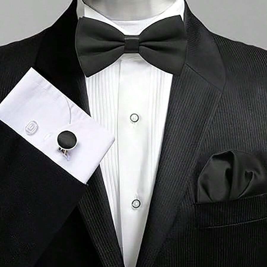 纯色男士预系领结、口袋巾和袖扣套装，适用于舞会、婚礼招待会、新郎/伴郎、宴会、仪式、正式会议、休闲派对、重要时刻 - 粉色 - 查看 1