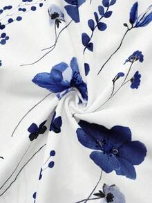 女士优雅碎花雪纺连衣裙套装（含披肩），两件套，春季款 - 寶藍色 - 查看 6