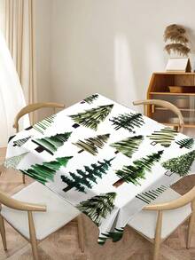 1 pieza Mantel con estampado de serie de árboles, mantel rectangular/redondo moderno de poliéster impermeable, impresión digital adecuada para sala de estar, mesa de comedor al aire libre, mesa redonda pequeña - Multicolor - Ver 4