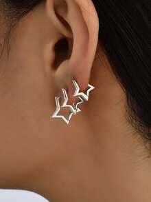 6pcs Simple Copper Star Stud Earrings Set For Women, Suitable For Vacation, Date, Daily Wear And Gift Giving - Silver - View 5