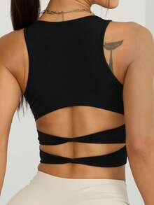 ATTRACO Twist Back Racerback Sports Bra - Black - View 2