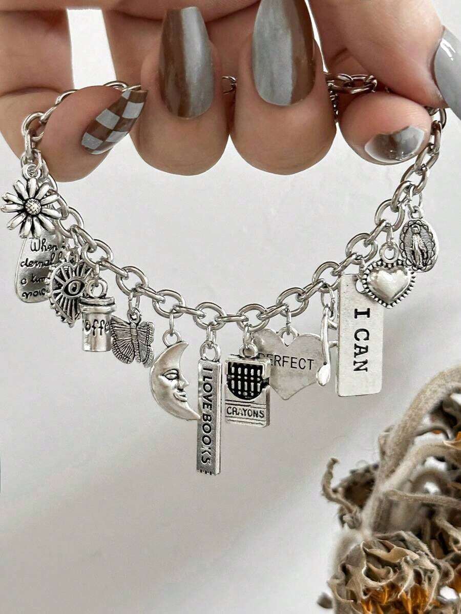 1pc Personalized Letter, Heart, Charm Bracelet Women Valentines UXTZ - Silver 2 - View 1