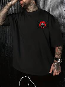 [Sporty T-Shirt]Men'S Japanese-Inspired T-Shirt - Loose Fit Casual Shirt - Mount  & Cherry Blossoms Graphic Tee With Pagoda - Japanese Landscape Design - Machine Washable For Everyday & Formal Outfits - Summer Top For Japan, Travel & Cultural EventsRelaxed Plus Size T-Shirt - 黑色 - 查看 2