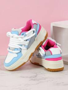 2025 New Fashionable Autumn/Winter Casual Sneakers, White & Blue Color Block Back To School Lace-Up Low-Top Skateboard Shoes For Men, Comfortable Breathable Canvas Shoes Suitable For Walking, Sports, Gift