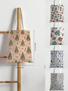 1 Stück Weihnachtsbaum Muster Tragetasche, große Kapazität Schultertasche, Damen Lässig Handtasche, Segeltuch Tragetasche geeignet für Arbeit, Schule, Einkaufen