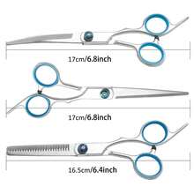 Juego profesional de tijeras de acero inoxidable para aseo de mascotas - Incluye tijeras de hoja recta y curva para recortar y asear el pelo de perros, gatos y conejos