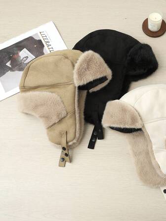 1pc Plush Hat, Warm Thick Fleece Ear Protection Cap For Autumn/Winter, Suitable For Outdoor Walking, Shopping, Daily Wear Autumn Decor
