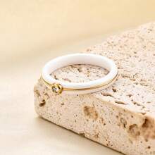 6mm White/Black Ceramic Rings Plus Cubic Zirconia For Women Comfort Fit Engagement Wedding Band Size 5-122025 - 4mm Line White+Gold - View 5