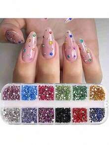 12 ô đính đá trang trí móng tay nhiều kích cỡ, đá acrylic 3D, ngọc trai, phụ kiện trang trí móng tay DIY, vật tư làm móng. - Nhiều màu - Xem 6