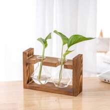 1pc Hydroponic Plant Glass Bulb Vase With Wooden Stand, Indoor Hydroponic Plant Breeding Station, Suitable For Home, Office, Garden Decor, Gift For Plant Lovers, Vase, Centerpiece, Tabletop Decor