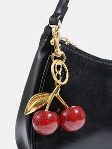 Novachic, Women's Fall Outfits, Floral Patterned Fabric, Cute Pendant Decor, Cherry Pendant, Women's Minimalist One Shoulder Bag, Zipper Closure, Retro Style, Underarm Bag, Suitable For Multiple Occasions