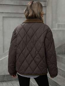 2025 New Arrival Winter Loose Knitted Quilted Padded Coat, Lightweight Short Fashionable Coat - Coffee Brown - View 5