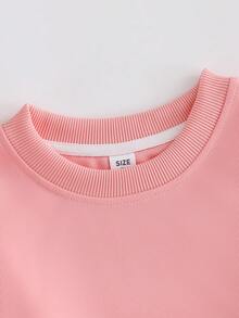 2pcs/Set Sweatshirt Anak Perempuan dengan Gambar Wajah Tersenyum Lucu, Lembut & Ramah Kulit, Gaya Kasual Jalanan untuk Musim Gugur/Dingin - Berwarna merah muda - View 4