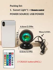 1个家居装饰USB供电LED日落投影灯，角度可调，营造日落氛围，可作LED夜灯使用，适用于摄影/自拍派对装饰、客厅装饰、卧室装饰、露营装饰、婚礼装饰，也是送给女性、女孩、朋友、家人的圣诞礼物。