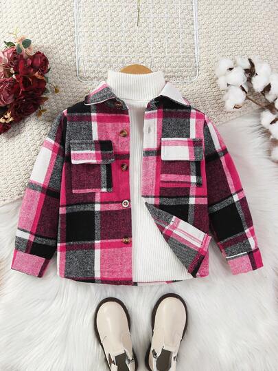 قميص أنيق بأكمام طويلة وأزرار للفتيات الصغيرات، بنمط الشيكات الفرنسي المنسوج، مناسب للخريف والشتاء