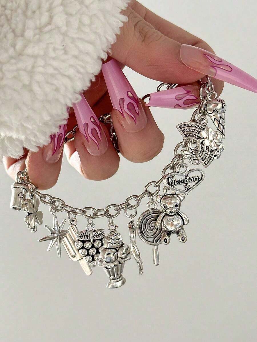 1pc Personalized Letter, Heart, Charm Bracelet Women Valentines DS3M - Antique Silver - 查看 1