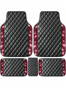 2件/3件/5件套亮面汽车脚垫 - 菱形绗缝皮革材质 | 防滑脚跟垫，防水 | 通用型，适用于轿车、SUV、卡车、轿车 | 女性及女孩的理想之选 - 款式A - 查看 20