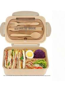 1 cutie Bento, cutie de prânz portabilă de 1400 ml cu tacâmuri și capac, potrivită pentru cuptorul cu microunde, cu 3 compartimente, recipient reutilizabil pentru depozitarea alimentelor, pentru pregătirea meselor pentru luat masa în oraș, la serviciu, picnic, școală, rechizite de bucătărie, 26 * 13 * 6 cm, decor pentru casă, depozitare pentru petreceri și Crăciun