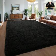 Living Room Rugs, Bedroom Rugs – Ultra Soft Plush Rug, Fluffy Shaggy Carpet, Washable Area Rug With Non-Slip Backing & 4 Free Grip Stickers, Modern Home Dorm Decor, Multiple Sizes 4x6 5x7 6x9 8x10 9x12 10x14, Black Rug - màu đen - Xem 3