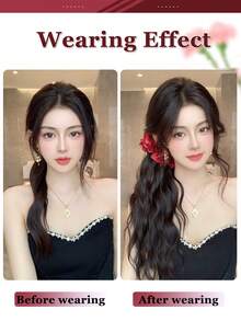 Synthetic Water Ripple Long Curly Hair Rose Claw Clip Ponytail Extension 18inch Heat-Resistant Ponytail Wig Naturally Fluffy Increases Hair Volume Banana Claw Clip Temperament Waterfall Ponytail Suitable For Women's Daily Parties - Multicolor - View 4